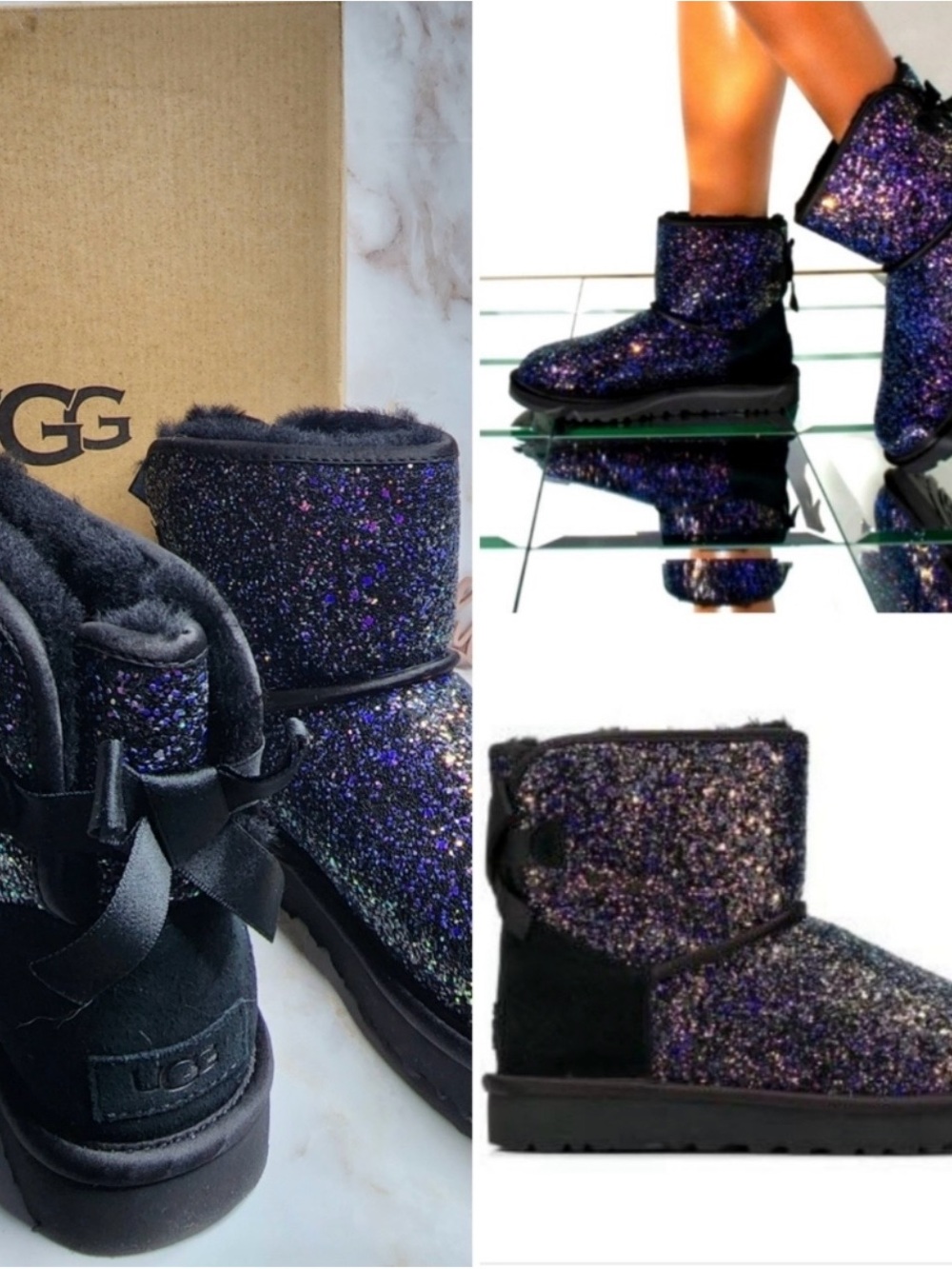 UGG Short Glitter Ankle Boots in Black and Purple